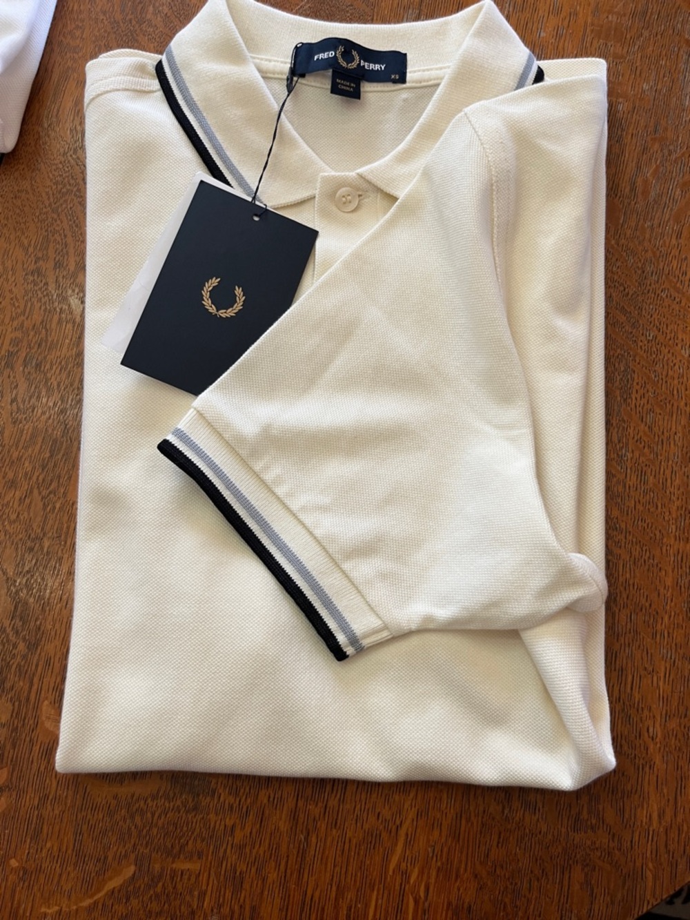 Fred Perry Cream Polo with Navy Twin Tipping - Picture 3 of 3